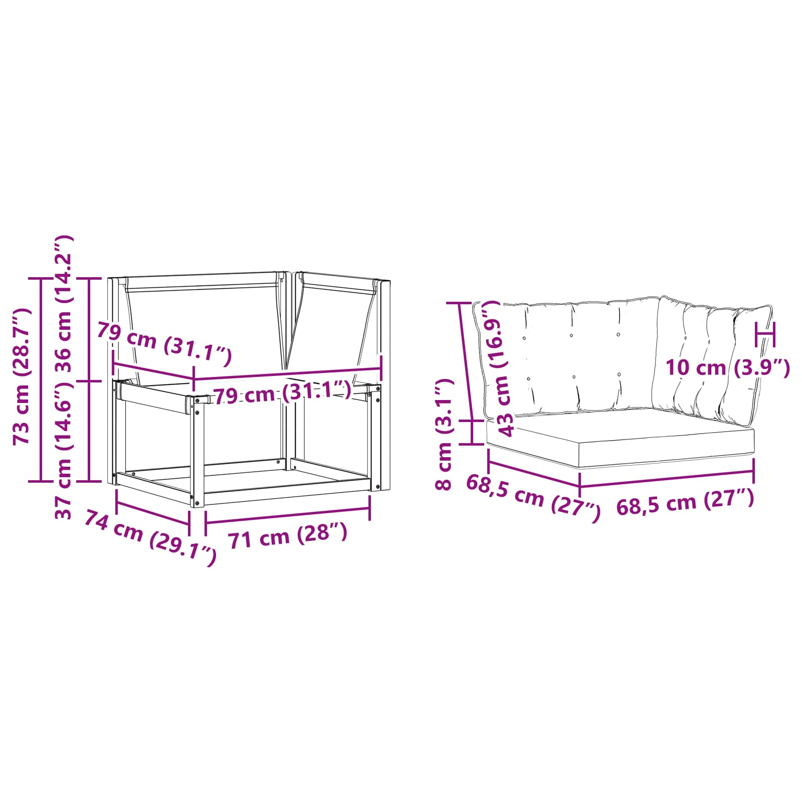 Outdoor Ecksofa Massives Akazienholz und Textilene Weiß