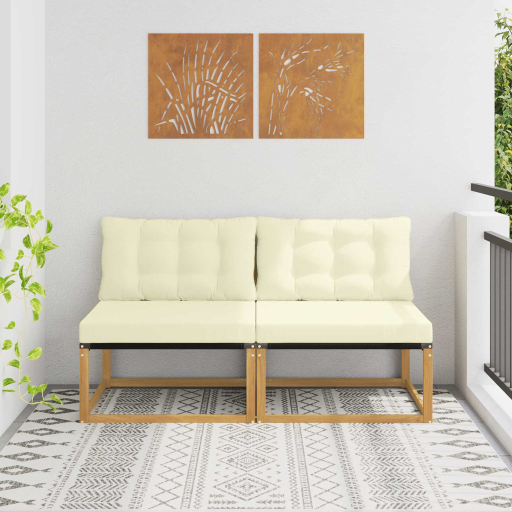 Outdoor Mittelsofa Massives Akazienholz und Textilene Weiß
