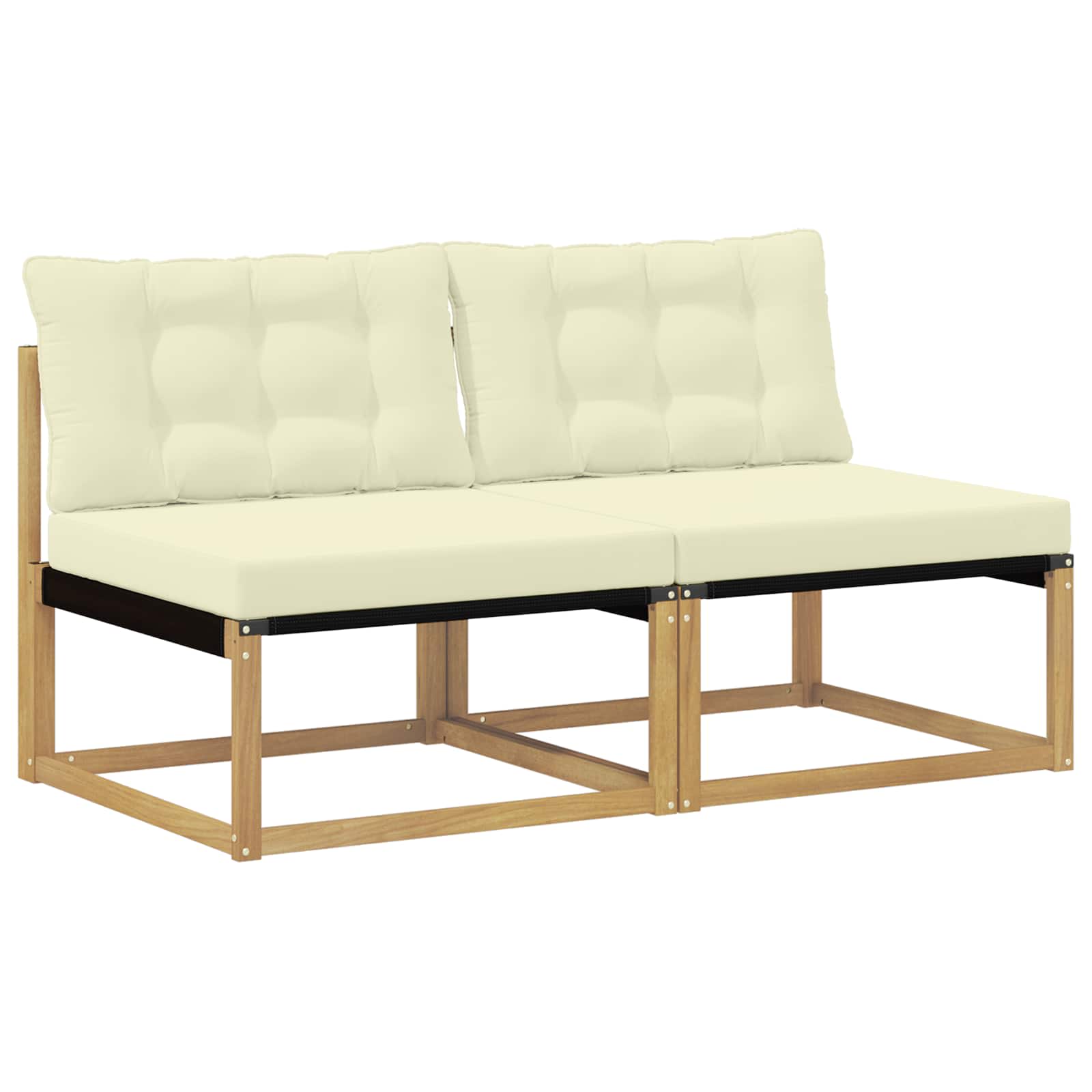 Outdoor Mittelsofa Massives Akazienholz und Textilene Weiß