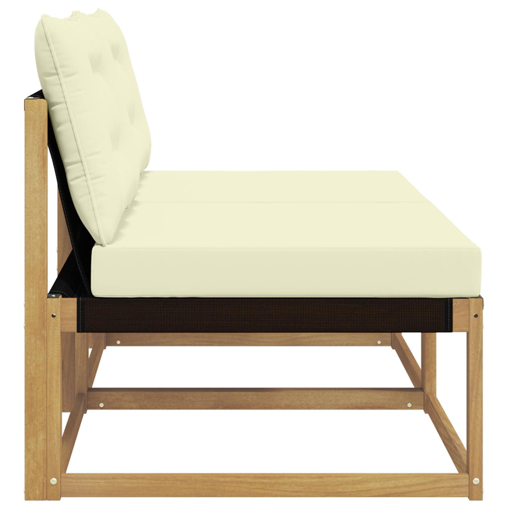 Outdoor Mittelsofa Massives Akazienholz und Textilene Weiß