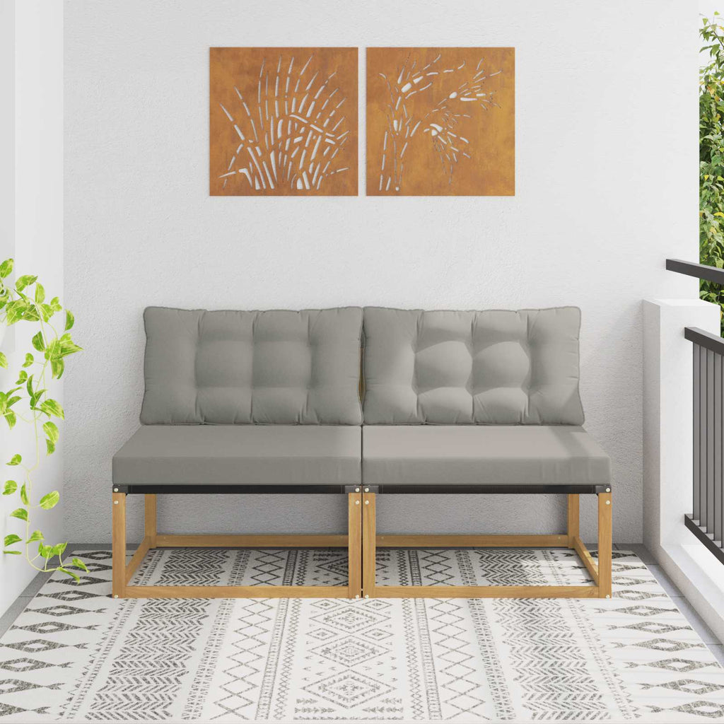 Outdoor Mittelsofa Massives Akazienholz und Textilene Weiß