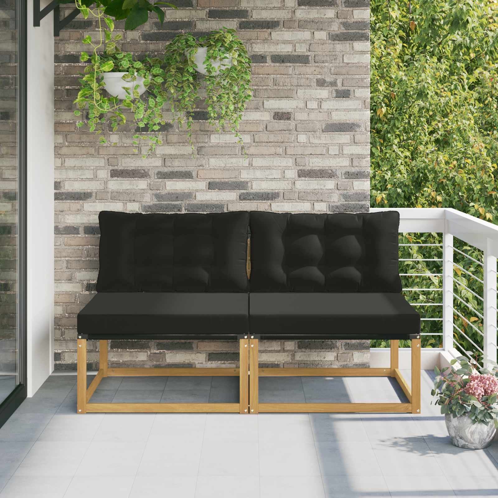 Outdoor Mittelsofa Massives Akazienholz und Textilene Weiß