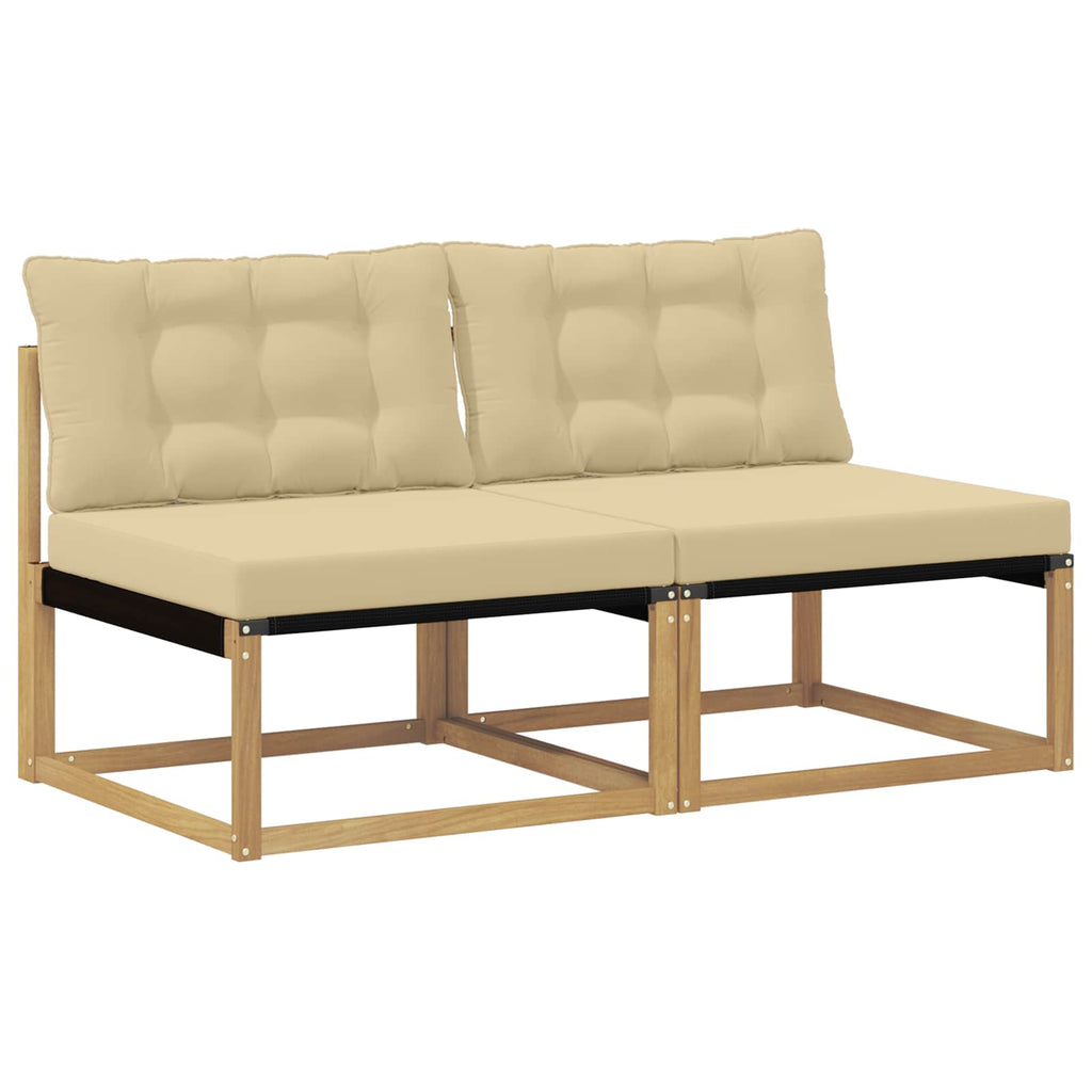 Outdoor Mittelsofa Massives Akazienholz und Textilene Weiß