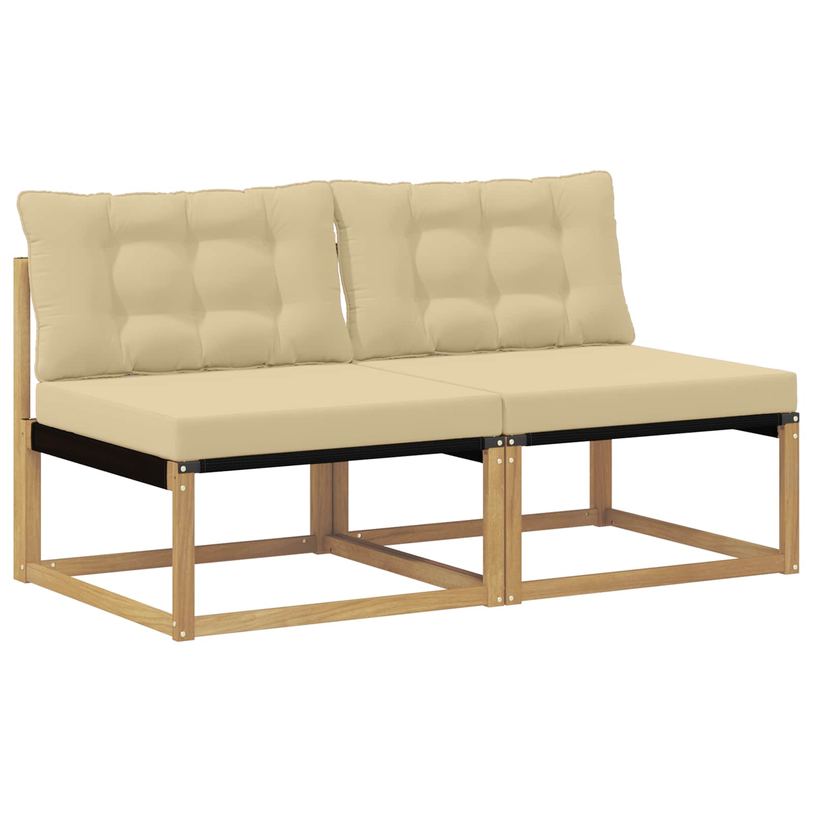 Outdoor Mittelsofa Massives Akazienholz und Textilene Weiß