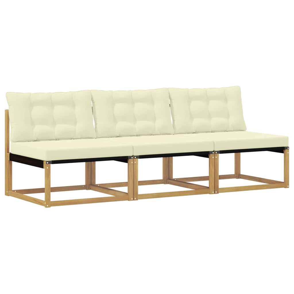 Outdoor Mittelsofa Massives Akazienholz und Textilene Weiß