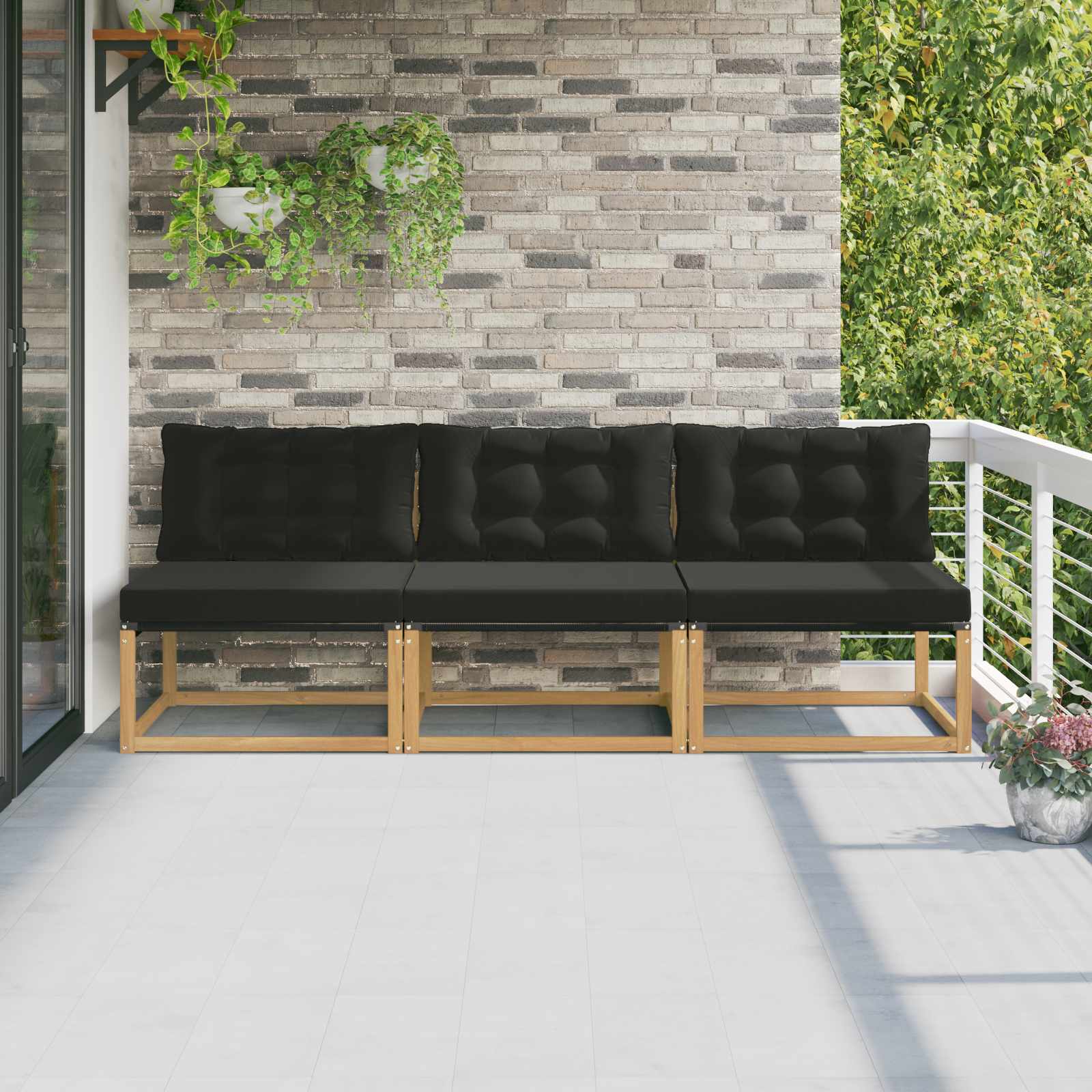 Outdoor Mittelsofa Massives Akazienholz und Textilene Weiß