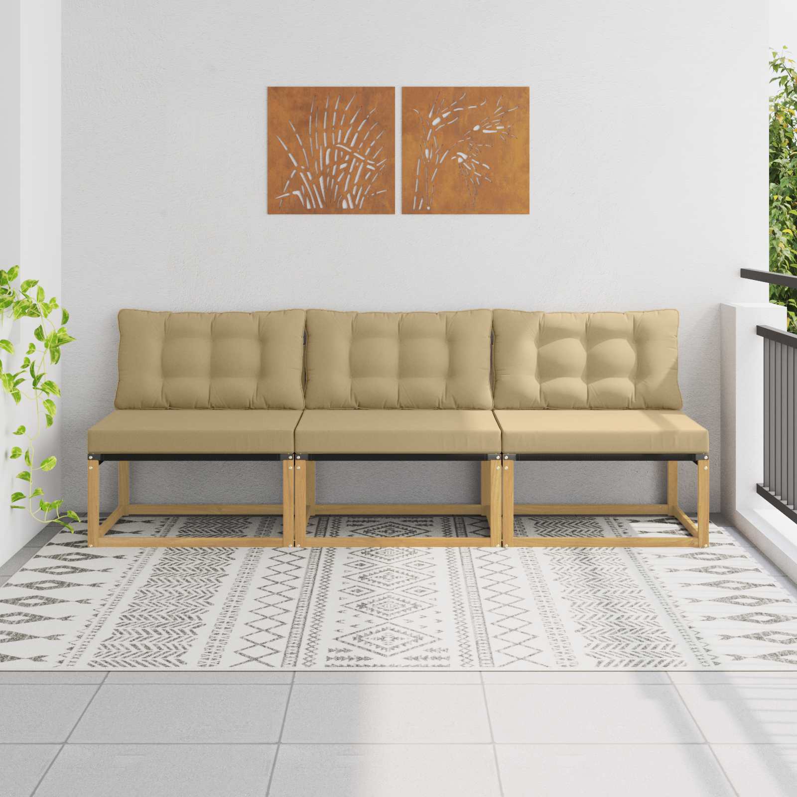Outdoor Mittelsofa Massives Akazienholz und Textilene Weiß