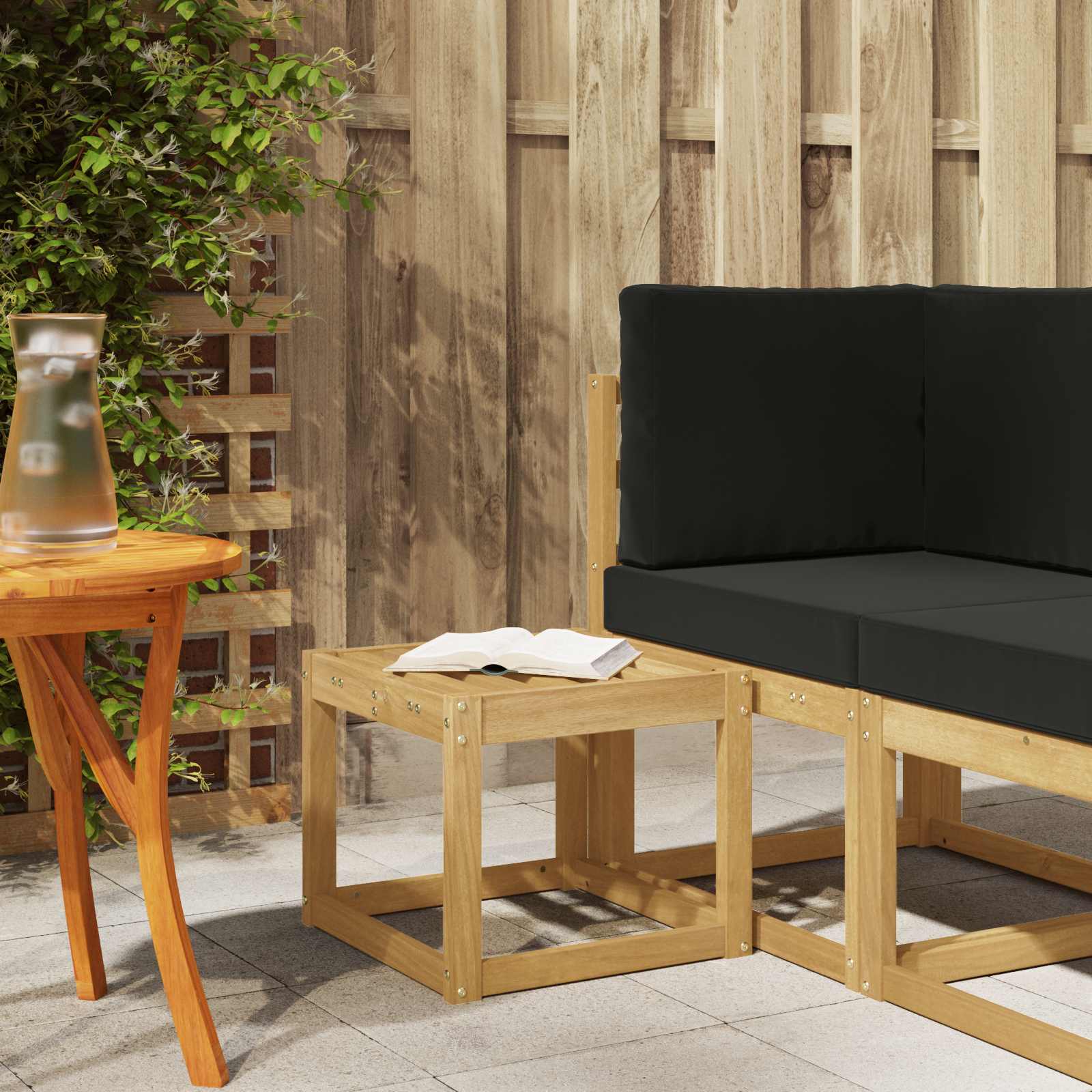 Outdoor Hocker Bank Weiß 43 x 43 x 37 cm Massivholz Akazie