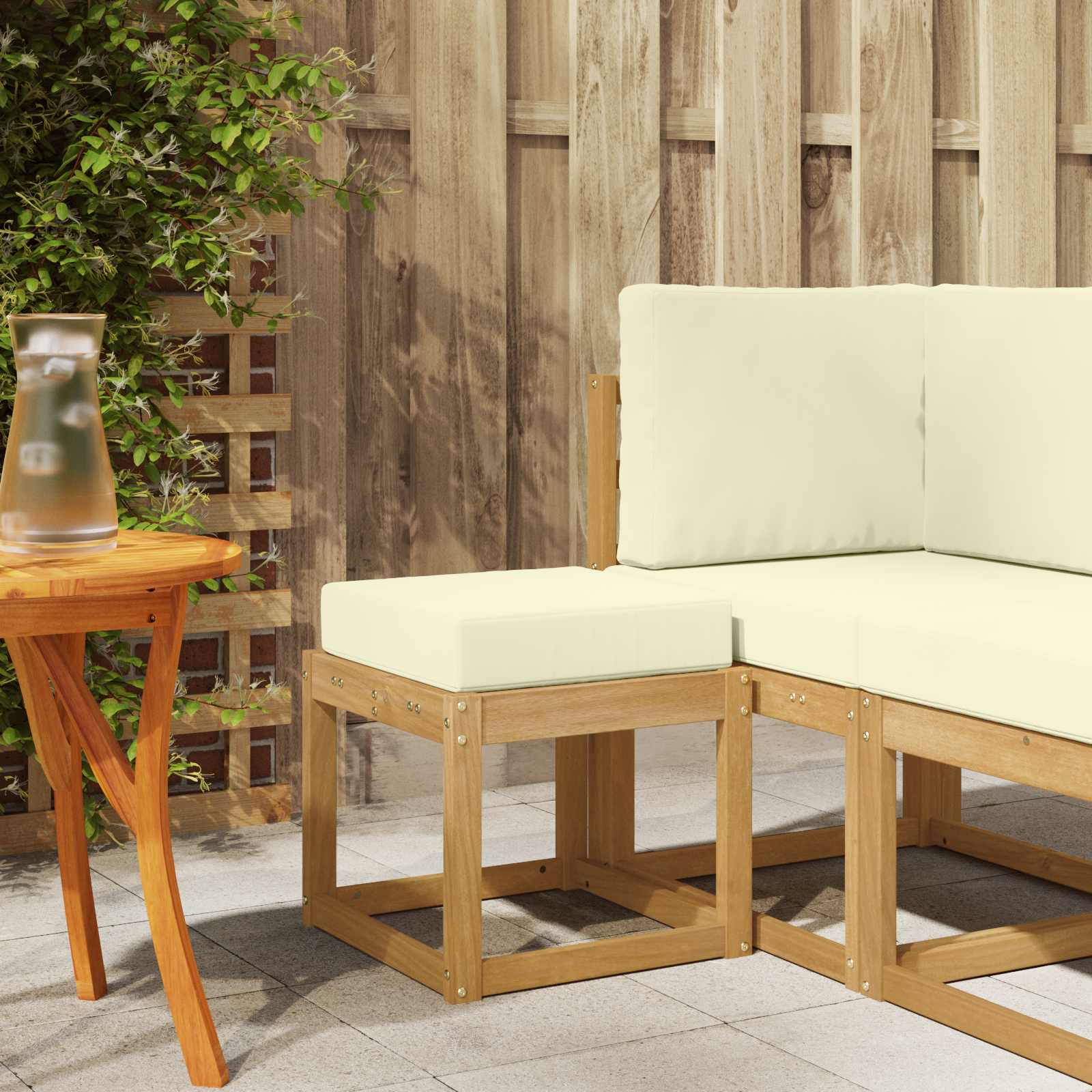 Outdoor Hocker Bank Weiß 43 x 43 x 45 cm Massivholz Akazie