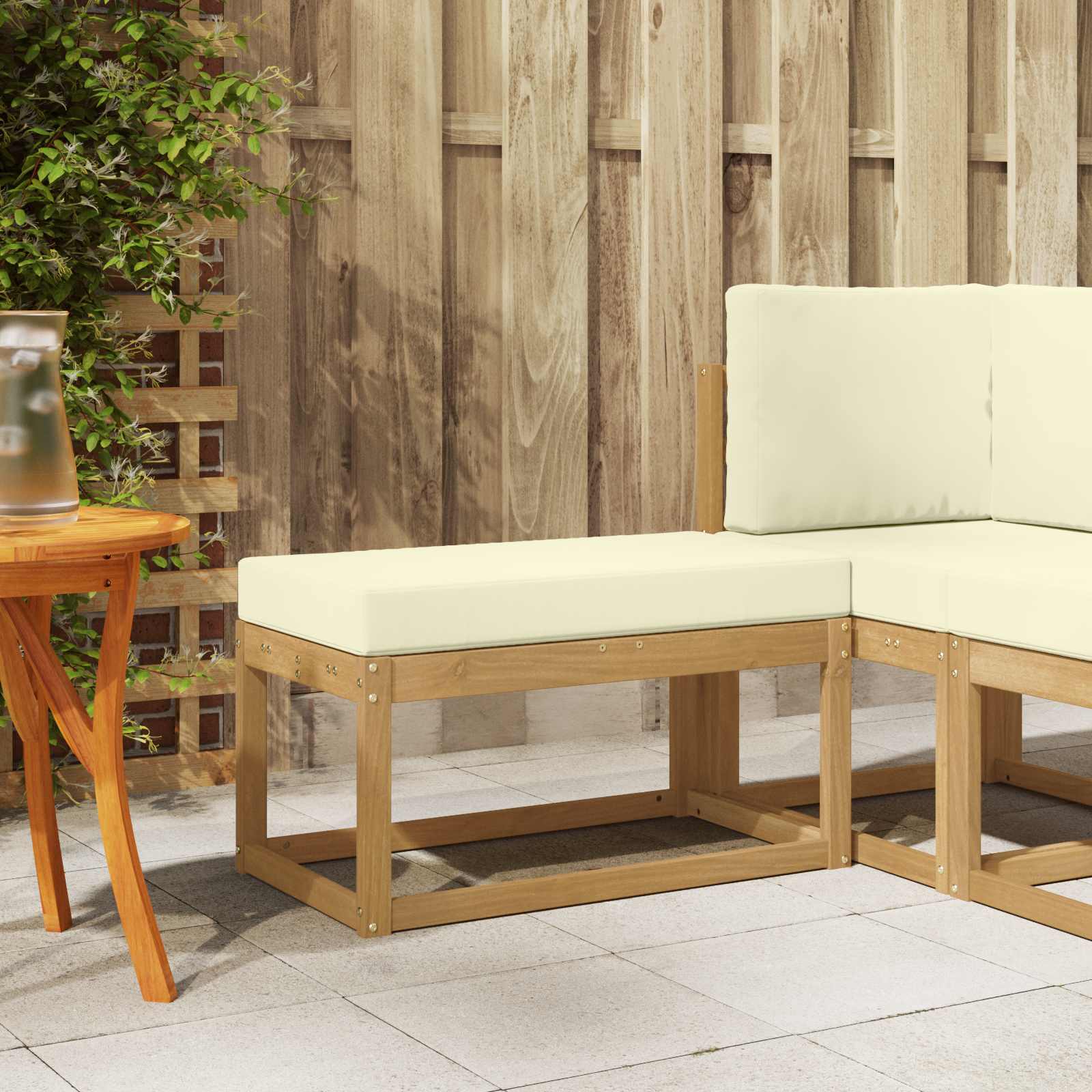 Outdoor Hocker Bank Weiß 80 x 43 x 45 cm Massivholz Akazie