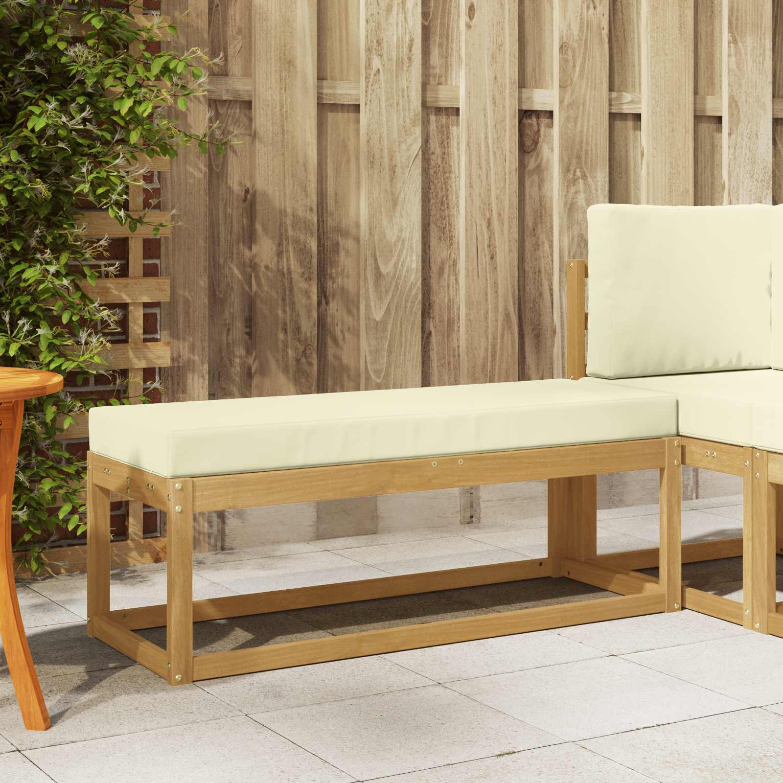 Outdoor Hocker Bank Weiß 115 x 43 x 45 cm Massivholz Akazie