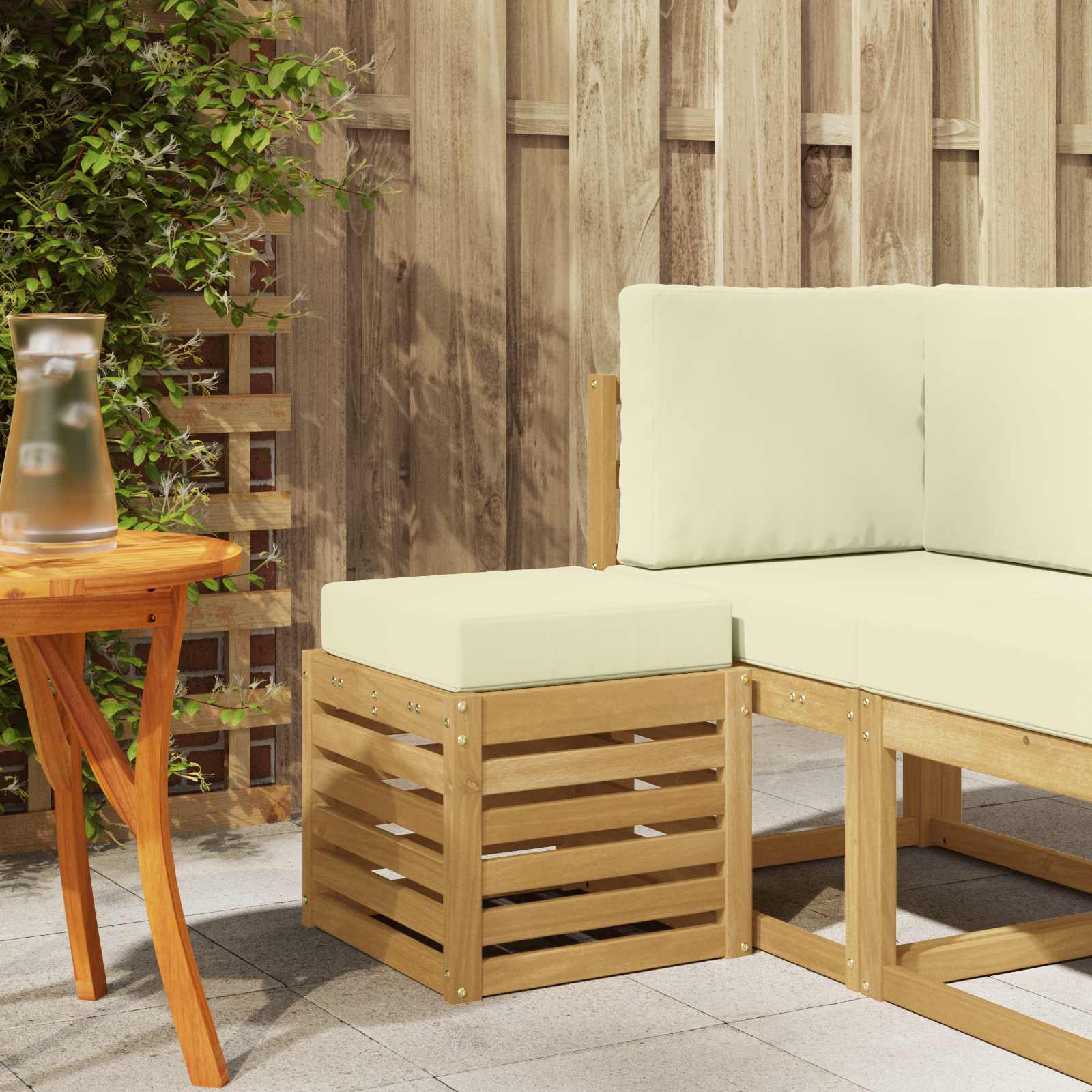 Outdoor Hocker Bank Weiß 43 x 43 x 45 cm Massivholz Akazie