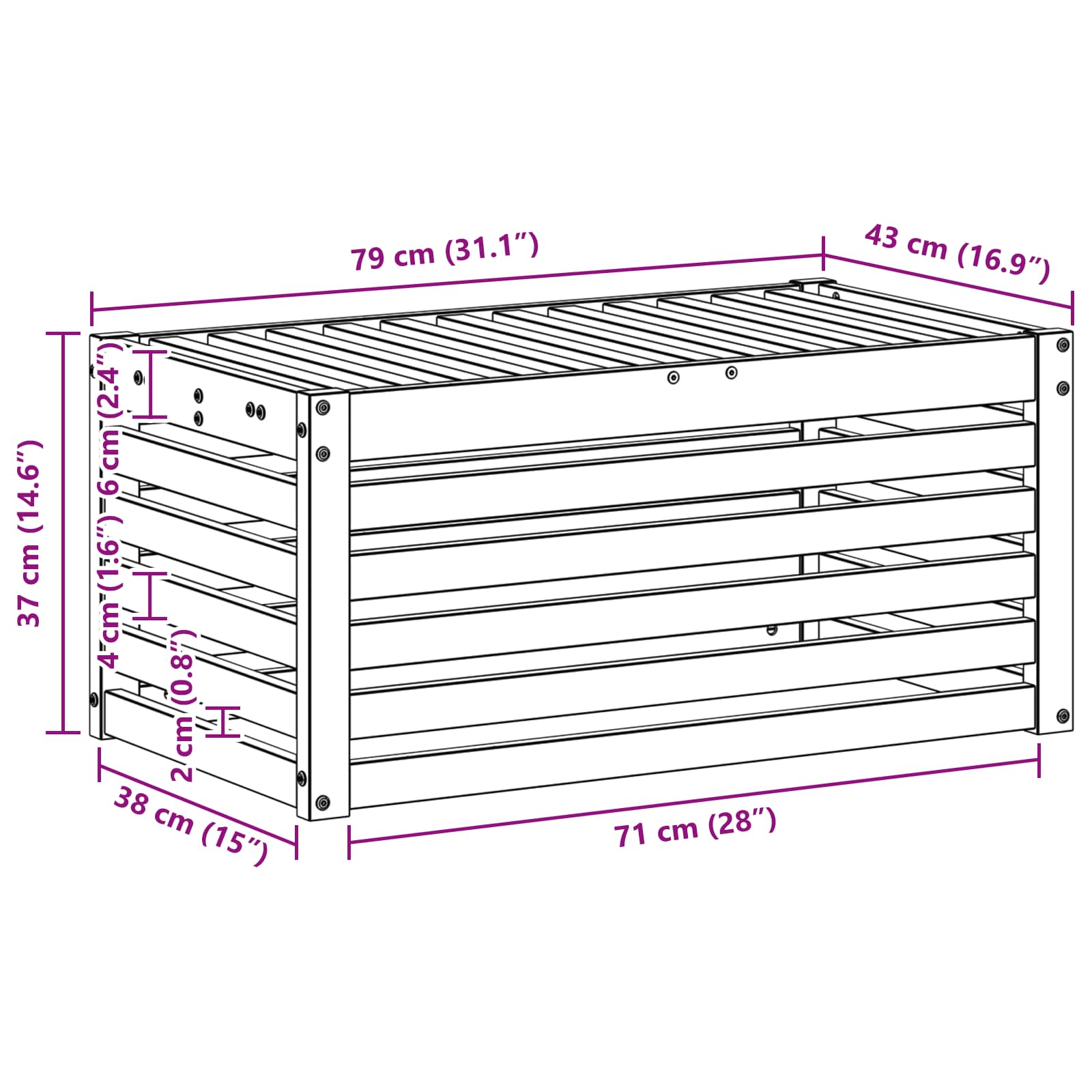 Outdoor Hocker Bank Weiß 79 x 43 x 37 cm Massivholz Akazie