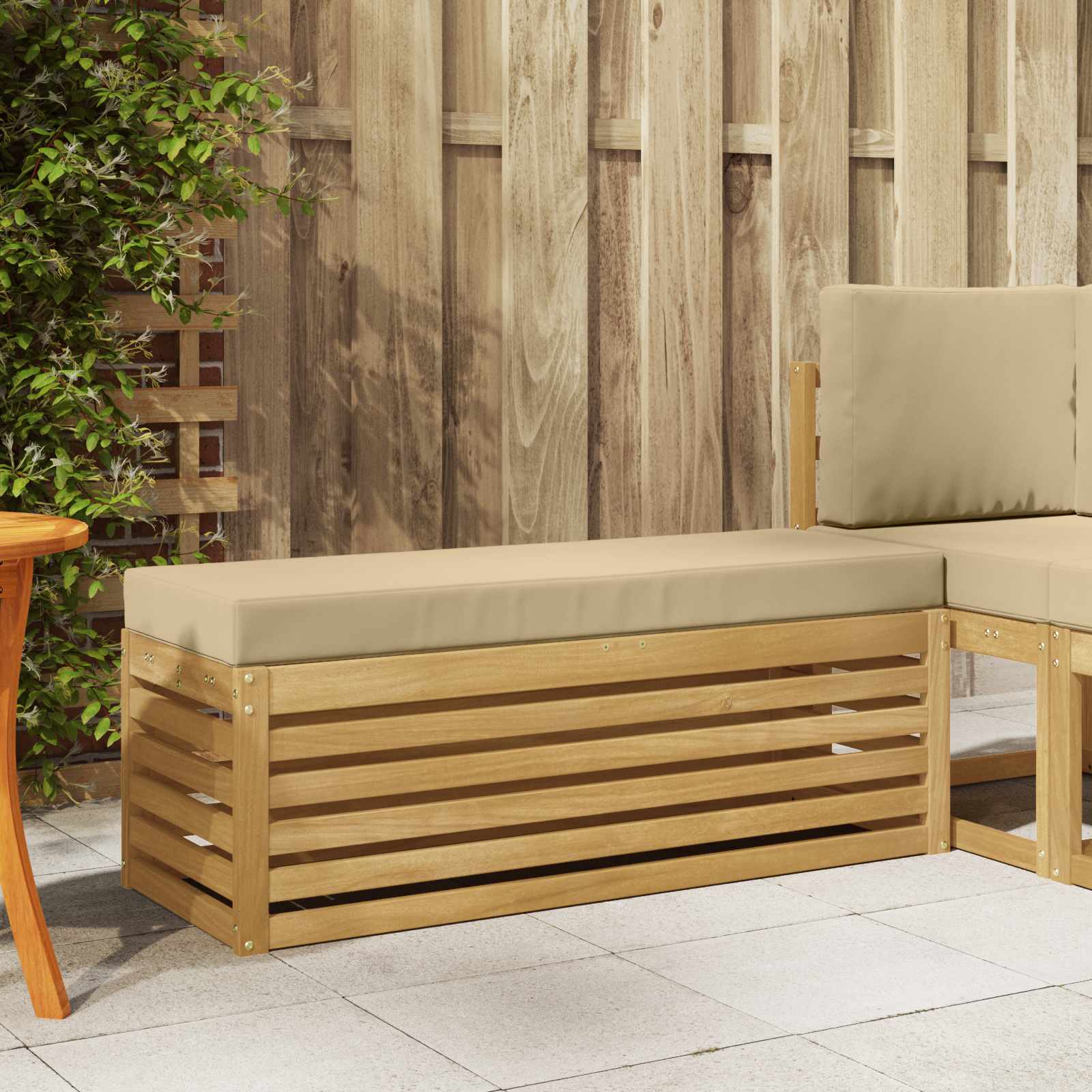Outdoor Hocker Bank Weiß 115 x 43 x 45 cm Massivholz Akazie