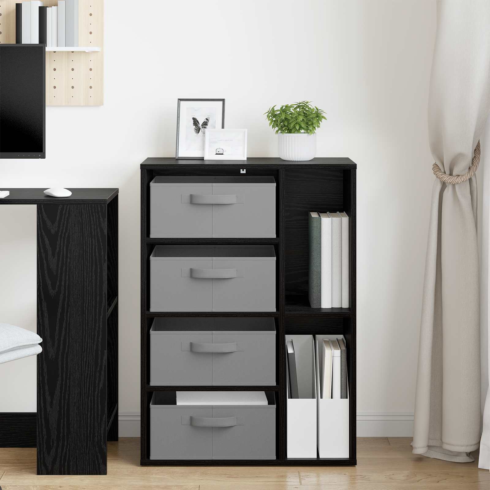 Sideboard mit Schubladen Schwarz Eichen-Optik 60 x 33,5 x 84 cm