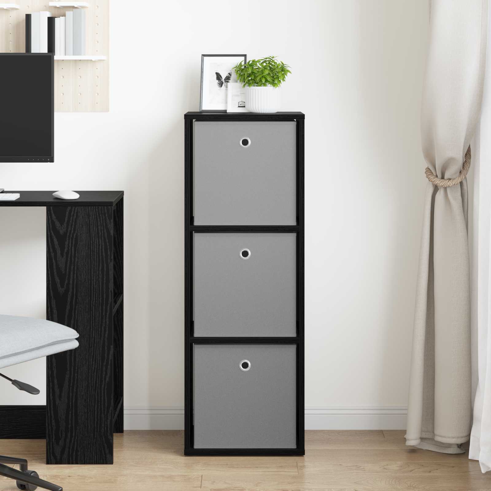 Sideboard mit Schubladen Schwarz Eichen-Optik 35 x 32 x 99,5 cm