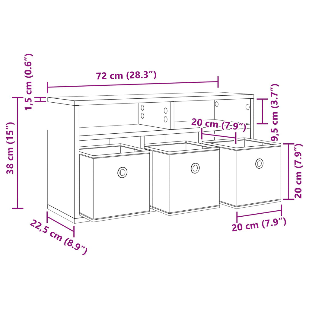 Lowboard mit Schubladen Sonoma-Eiche 72 x 22,5 x 38 cm