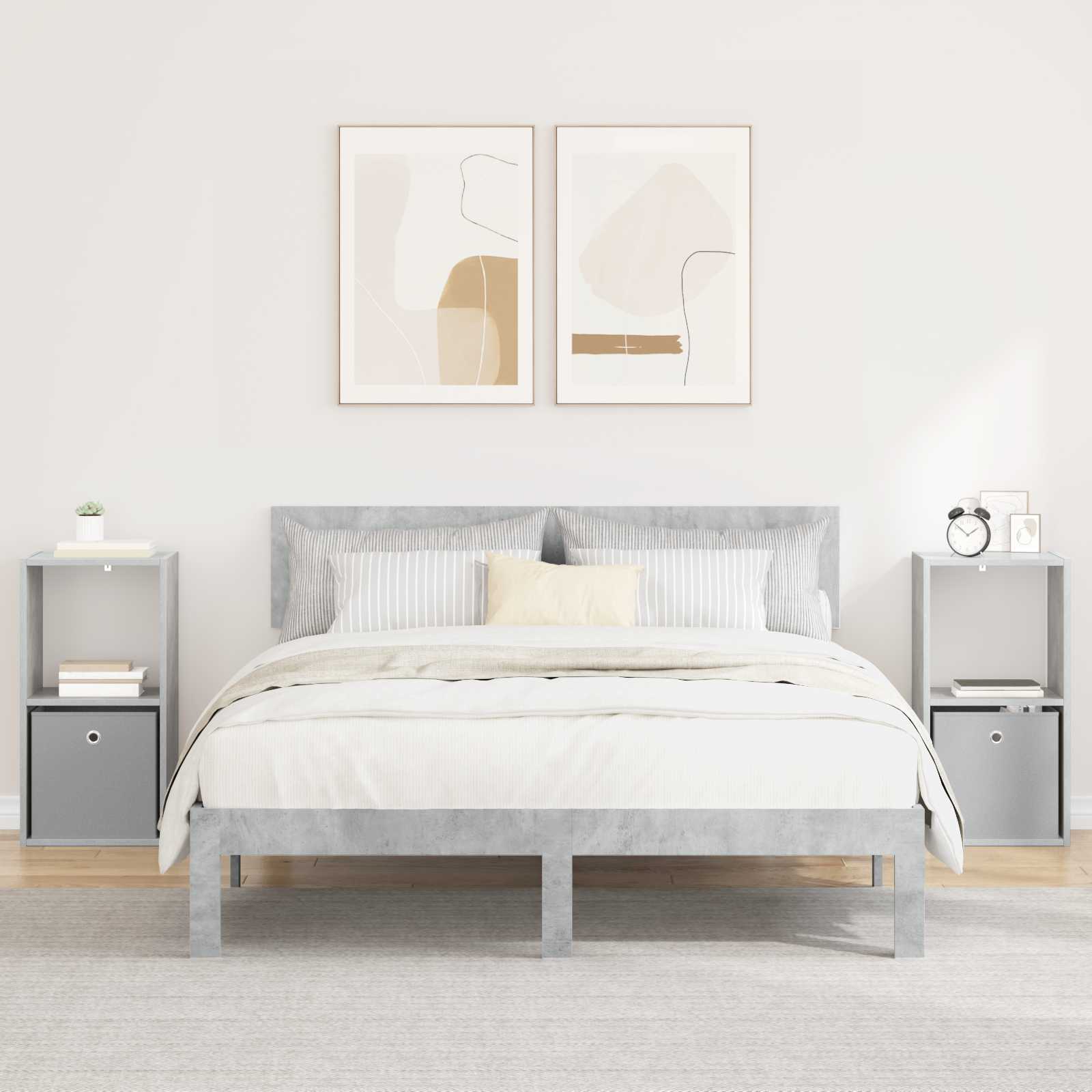 Nachttisch 2 pcs Beton Grau 35 x 32 x 68,5 cm Holzwerkstoff
