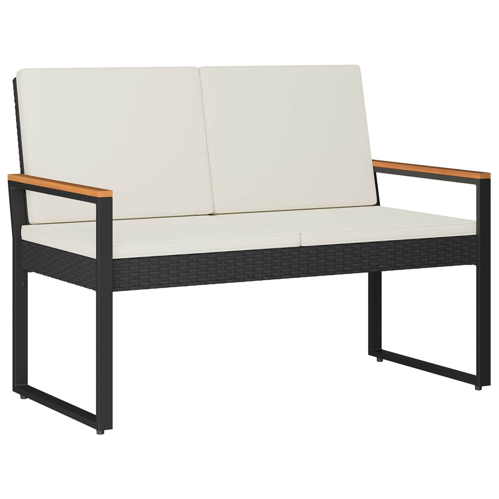 Bank Outdoor Schwarz und Cremeweiß 107 x 61 x 80 cm Poly-Rattan