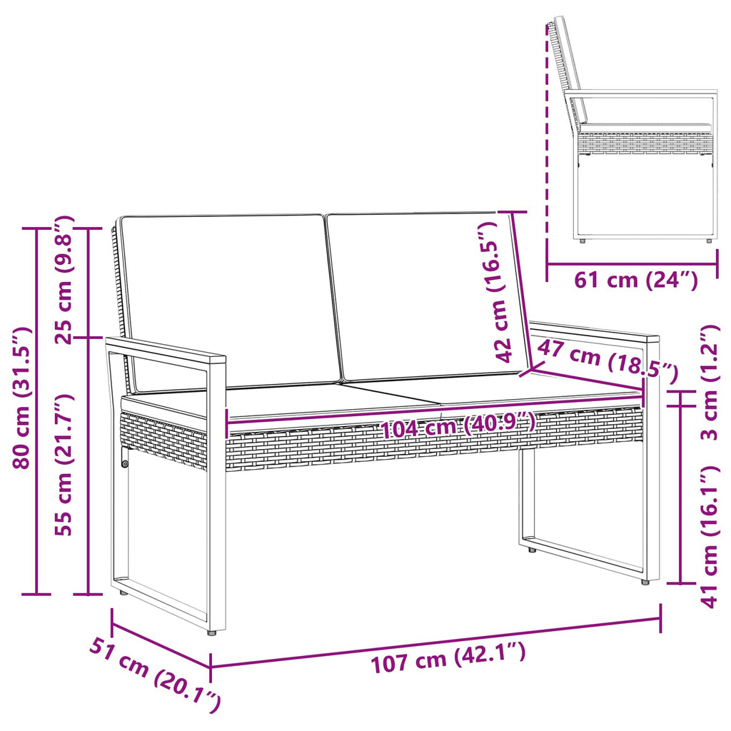 Bank Outdoor Schwarz und Türkis 107 x 61 x 80 cm Poly-Rattan