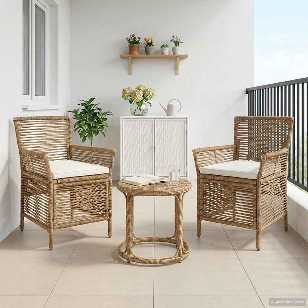 Gartenstuhl mit Kissen 2 pcs Beige und Creme Poly-Rattan