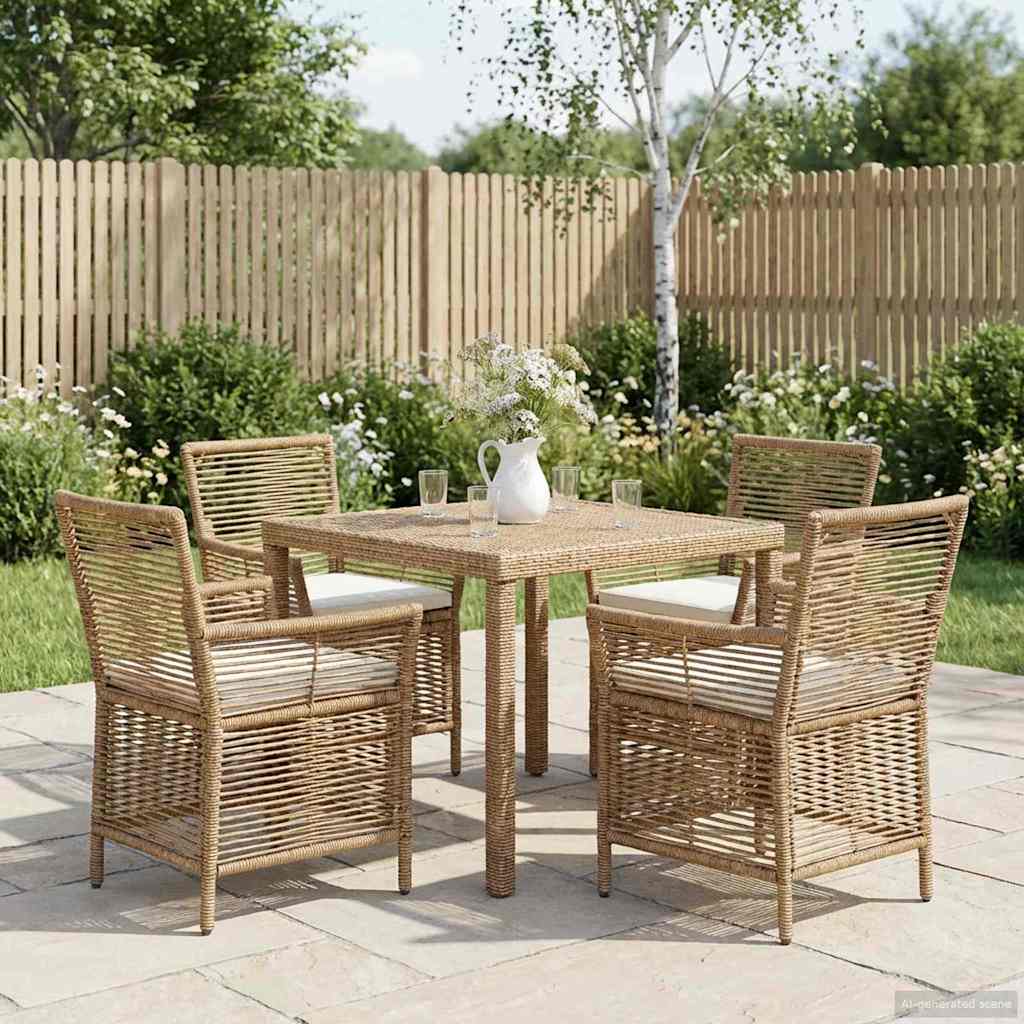 Gartenstuhl mit Kissen 4 pcs Beige und Creme Poly-Rattan