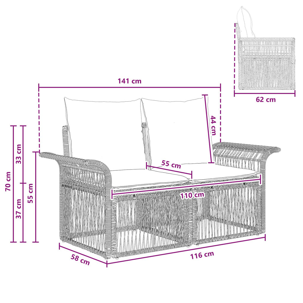 Garten-Sofa 2-Sitzanzahl Schwarz Poly-Rattan