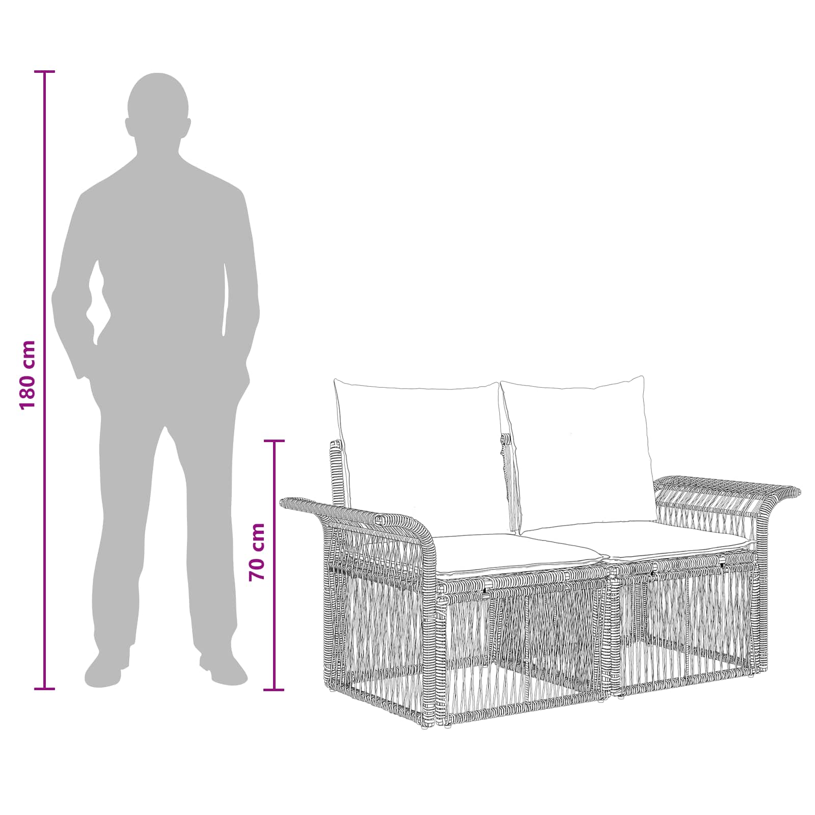 Garten-Sofa 2-Sitzanzahl Grau Poly-Rattan