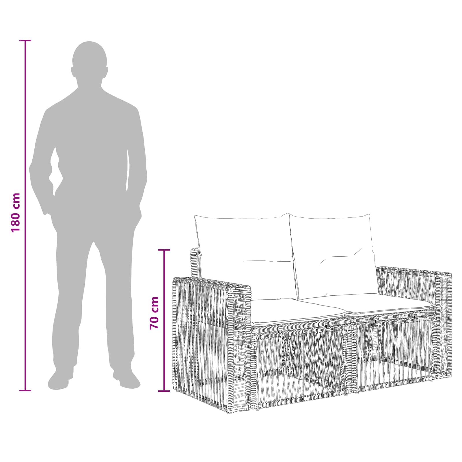Garten-Sofa 2-Sitzanzahl Schwarz Poly-Rattan