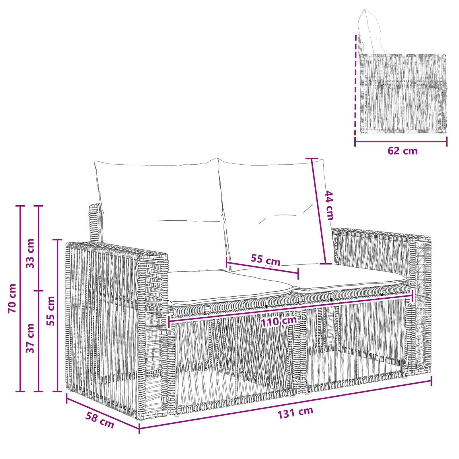 Garten-Sofa 2-Sitzanzahl Grau Poly-Rattan