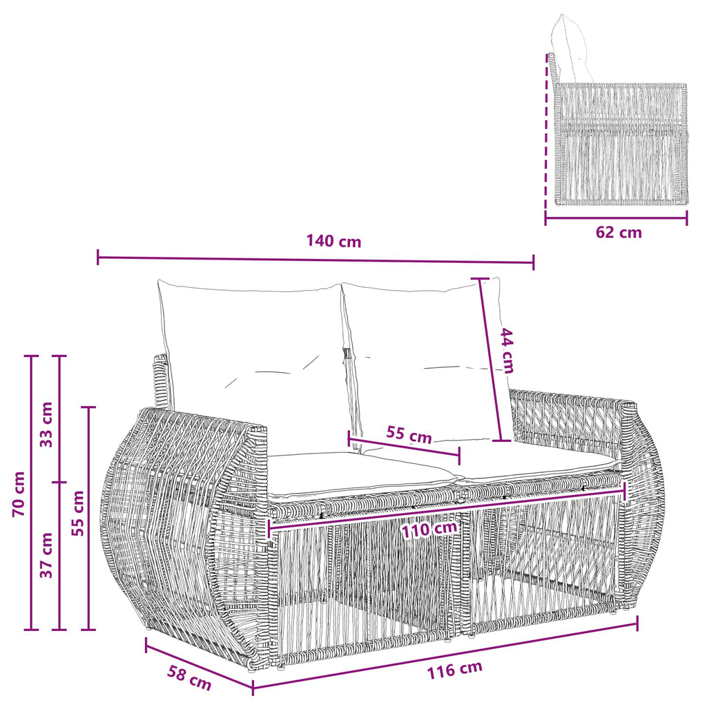 Garten-Sofa 2-Sitzanzahl Grau Poly-Rattan