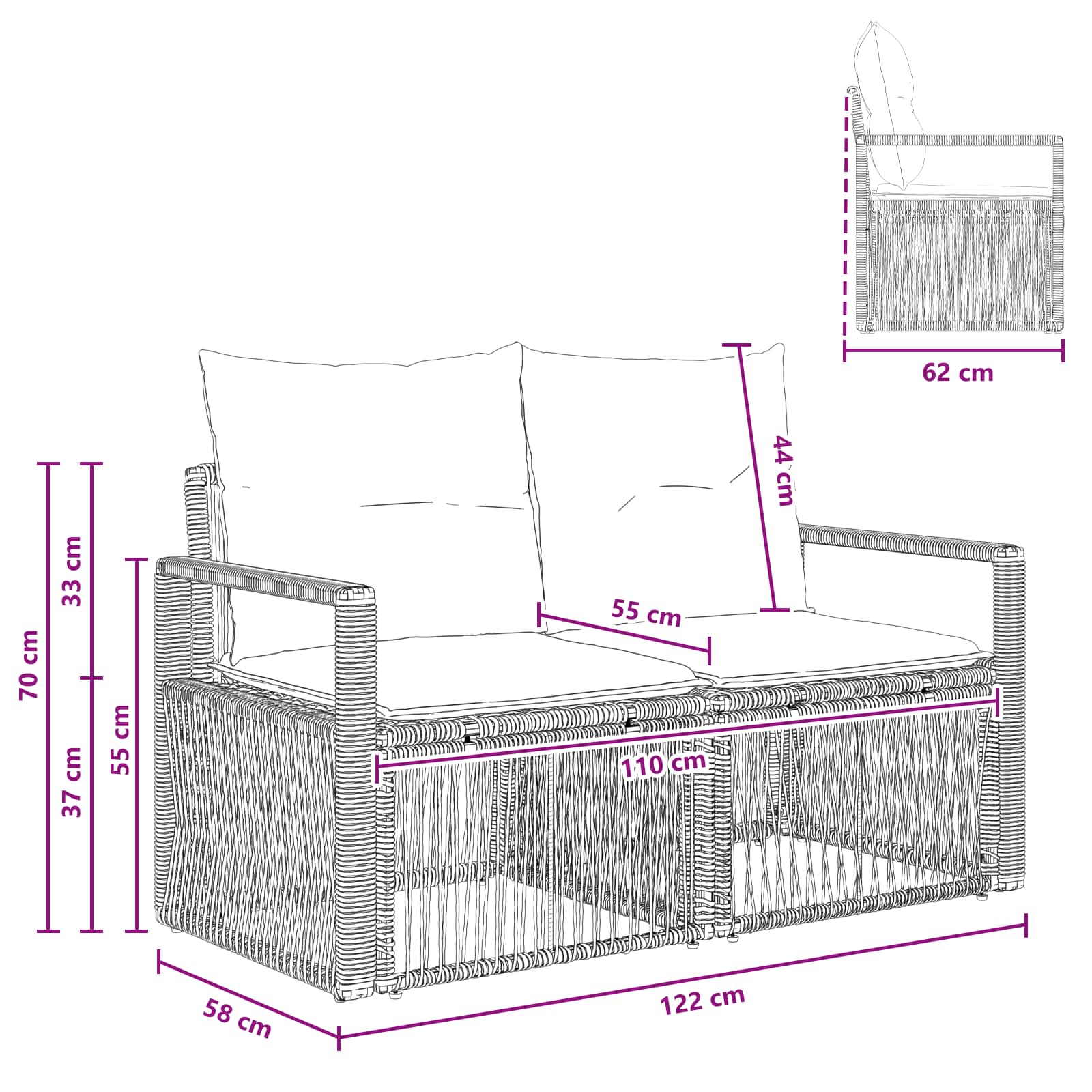 Garten-Sofa 2-Sitzanzahl Grau Poly-Rattan
