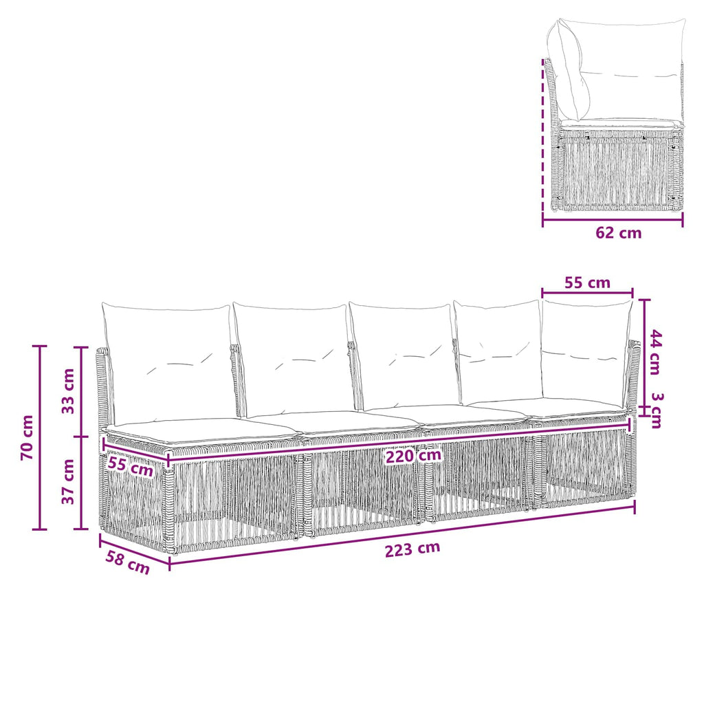 4-Sitzer Sofa mit linker Armlehne 4 pcs 4-Sitzanzahl Schwarz