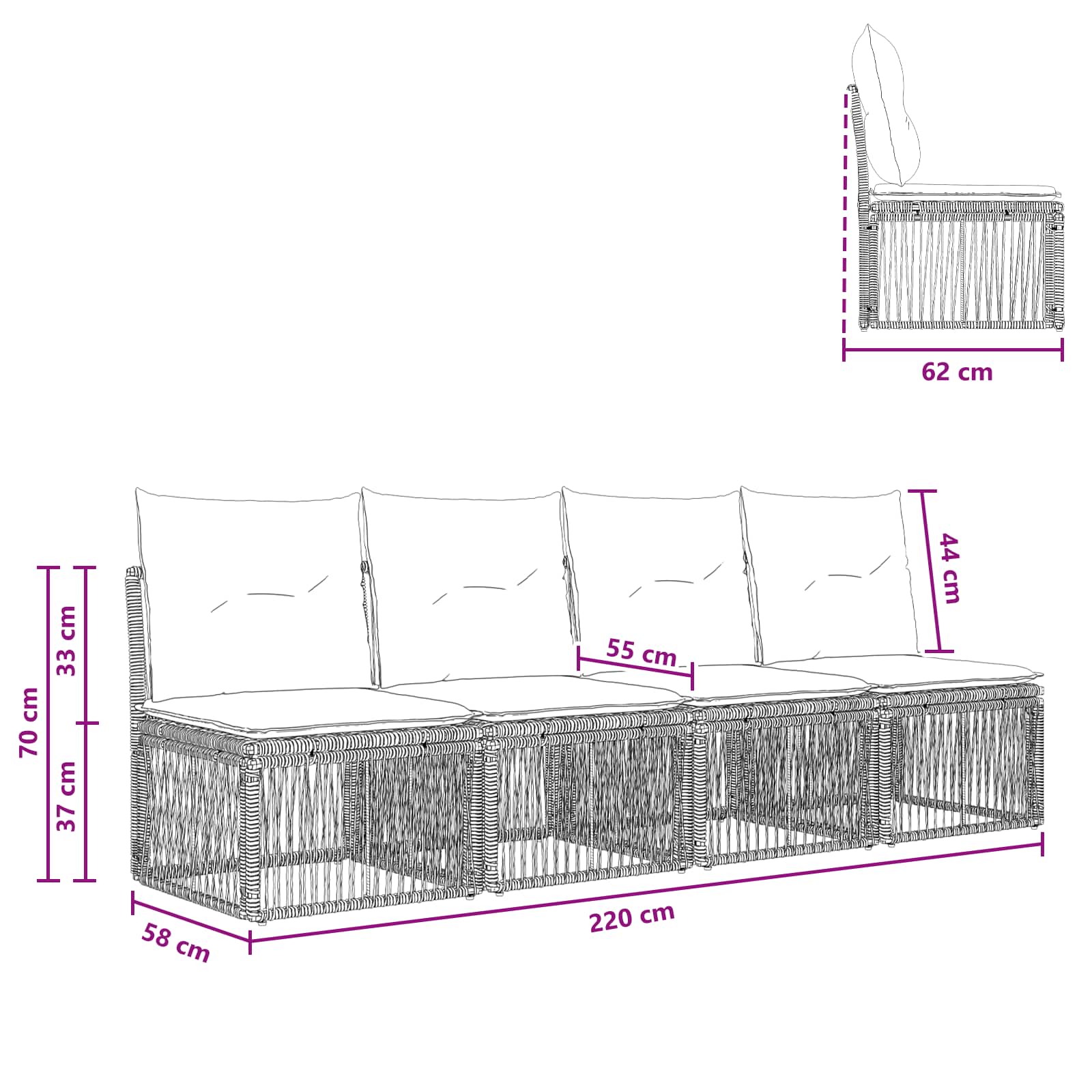 4-Sitzer-Sofa 4 pcs 4-Sitzanzahl Beige Poly-Rattan