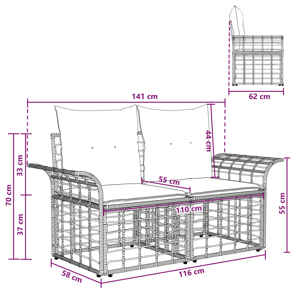 Outdoor-Lounge 2 pcs Schwarz und Dunkelgrau Poly-Rattan