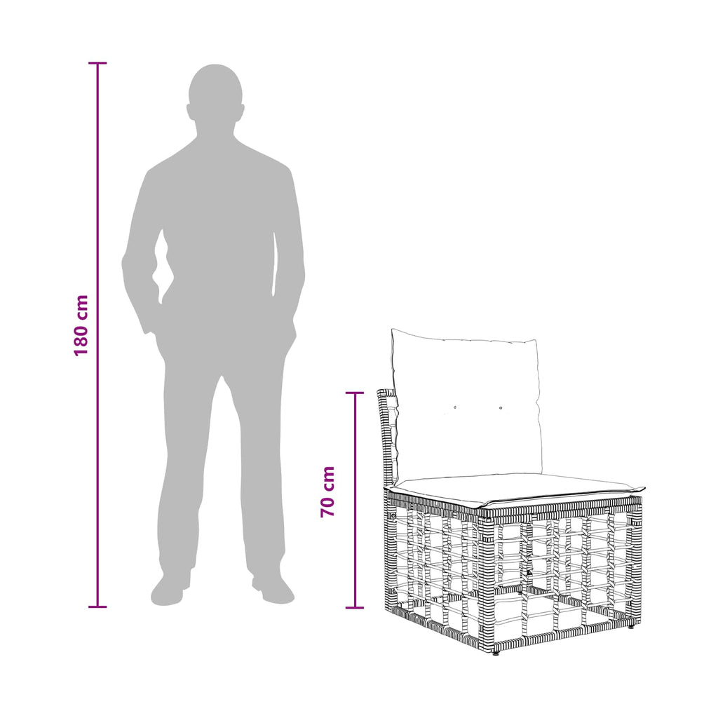 Modulares Outdoor-Sofa ohne Armlehnen Schwarz Poly-Rattan