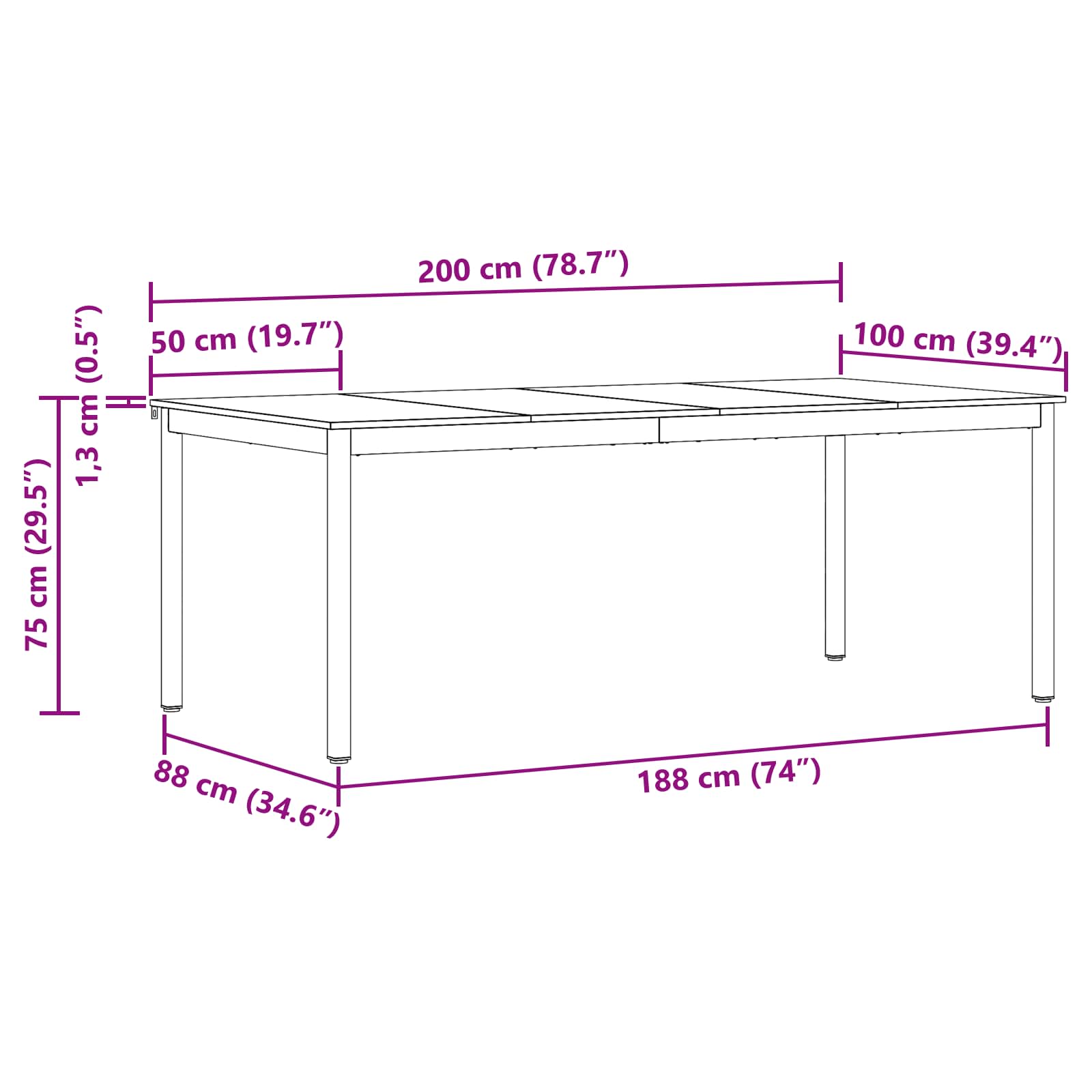 Esstische 200 x 100 x 75 cm Holzwerkstoff Rechtwinklig