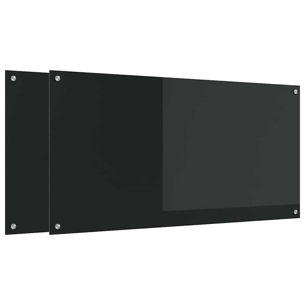 Küchenrückwand 2 pcs Schwarz 120 x 60 cm Gehärtetes Glas