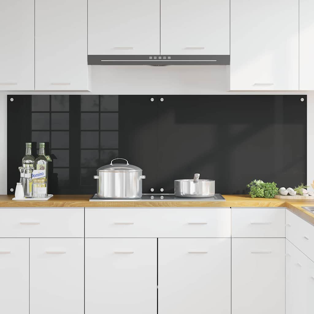 Küchenrückwand 2 pcs Schwarz 90 x 60 cm Gehärtetes Glas