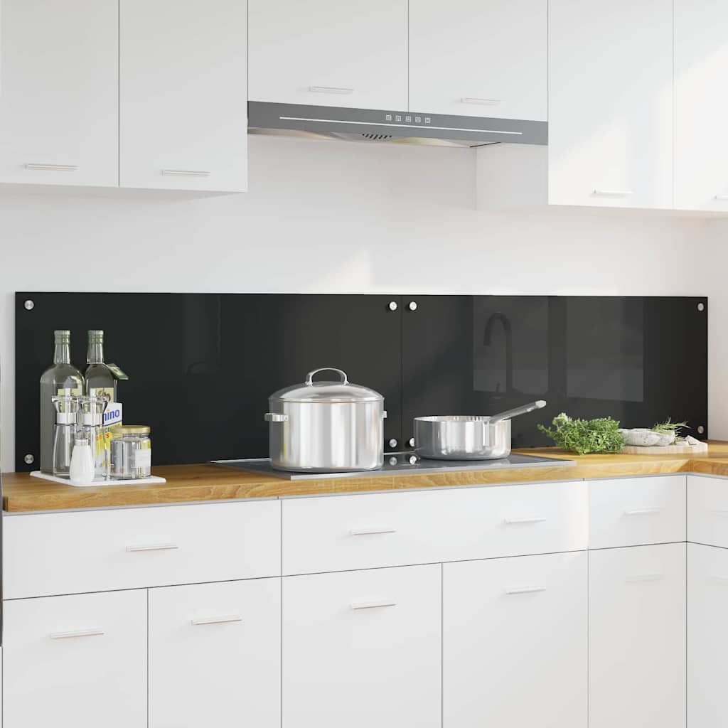 Küchenrückwand 2 pcs Schwarz 100 x 40 cm Gehärtetes Glas