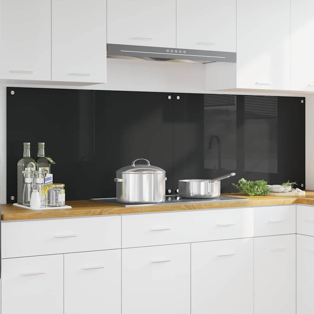 Küchenrückwand 2 pcs Schwarz 100 x 60 cm Gehärtetes Glas