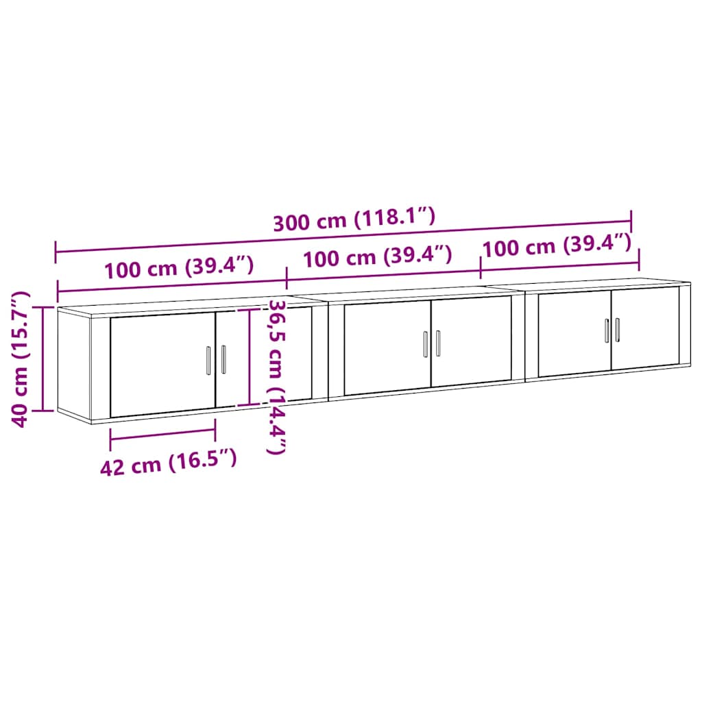 Wand-TV-Schrank Set 3 pcs Artisan-Eiche 100 x 34,5 x 40 cm