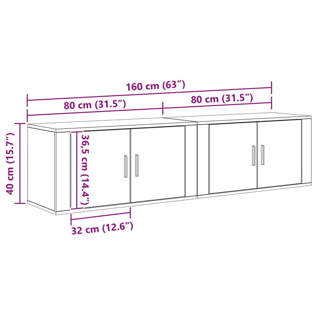 Wand-TV-Schrank Set 2 pcs Artisan-Eiche 80 x 34,5 x 40 cm