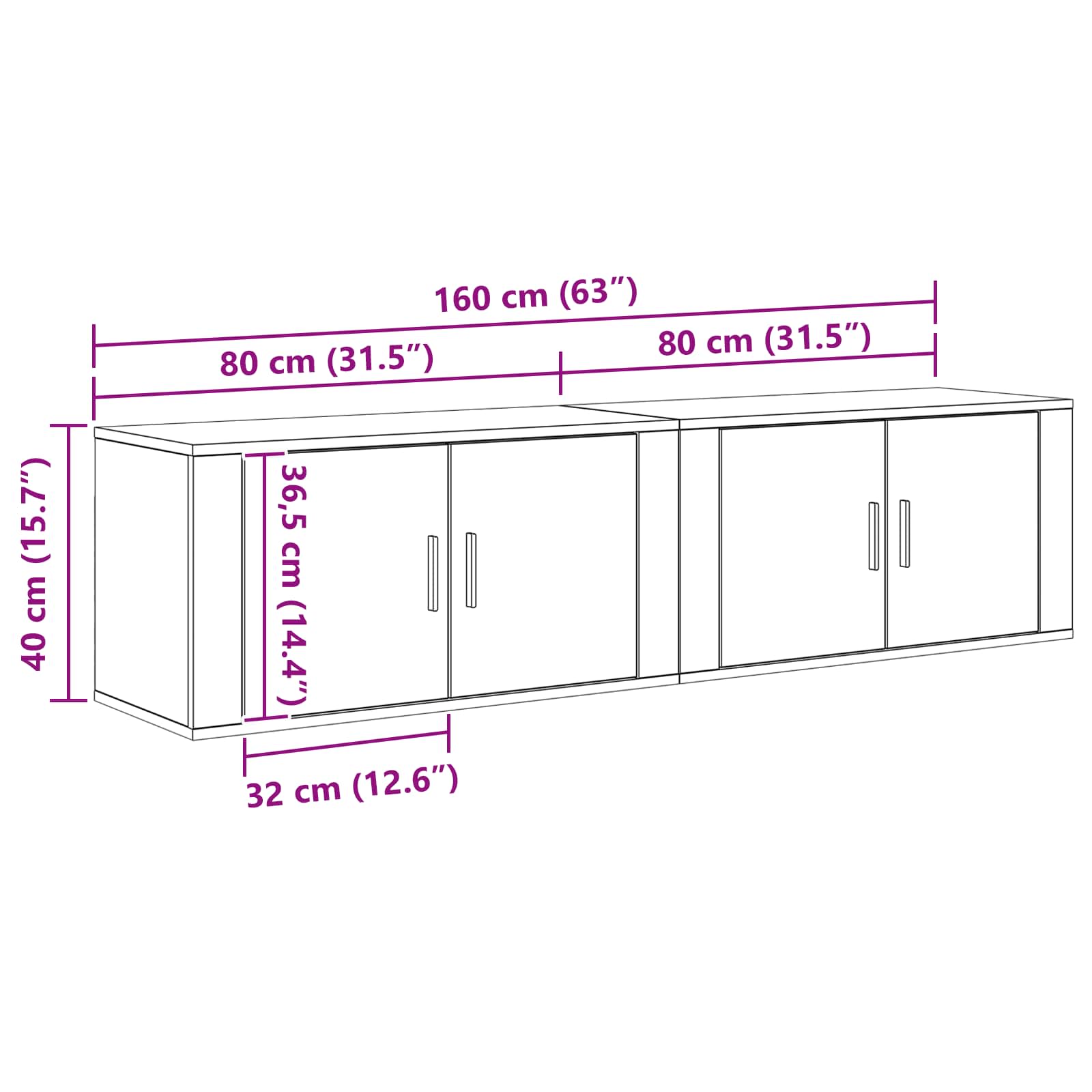 Wand-TV-Schrank Set 2 pcs Artisan-Eiche 80 x 34,5 x 40 cm