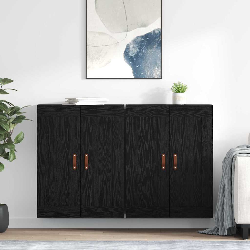 Wandmontierter Schrank 2 pcs Schwarz Eichen-Optik Holzwerkstoff