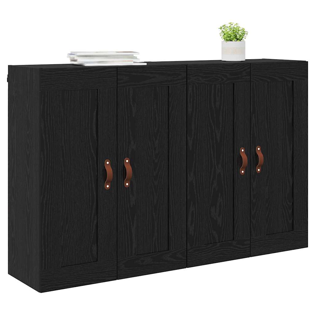 Wandmontierter Schrank 2 pcs Schwarz Eichen-Optik Holzwerkstoff