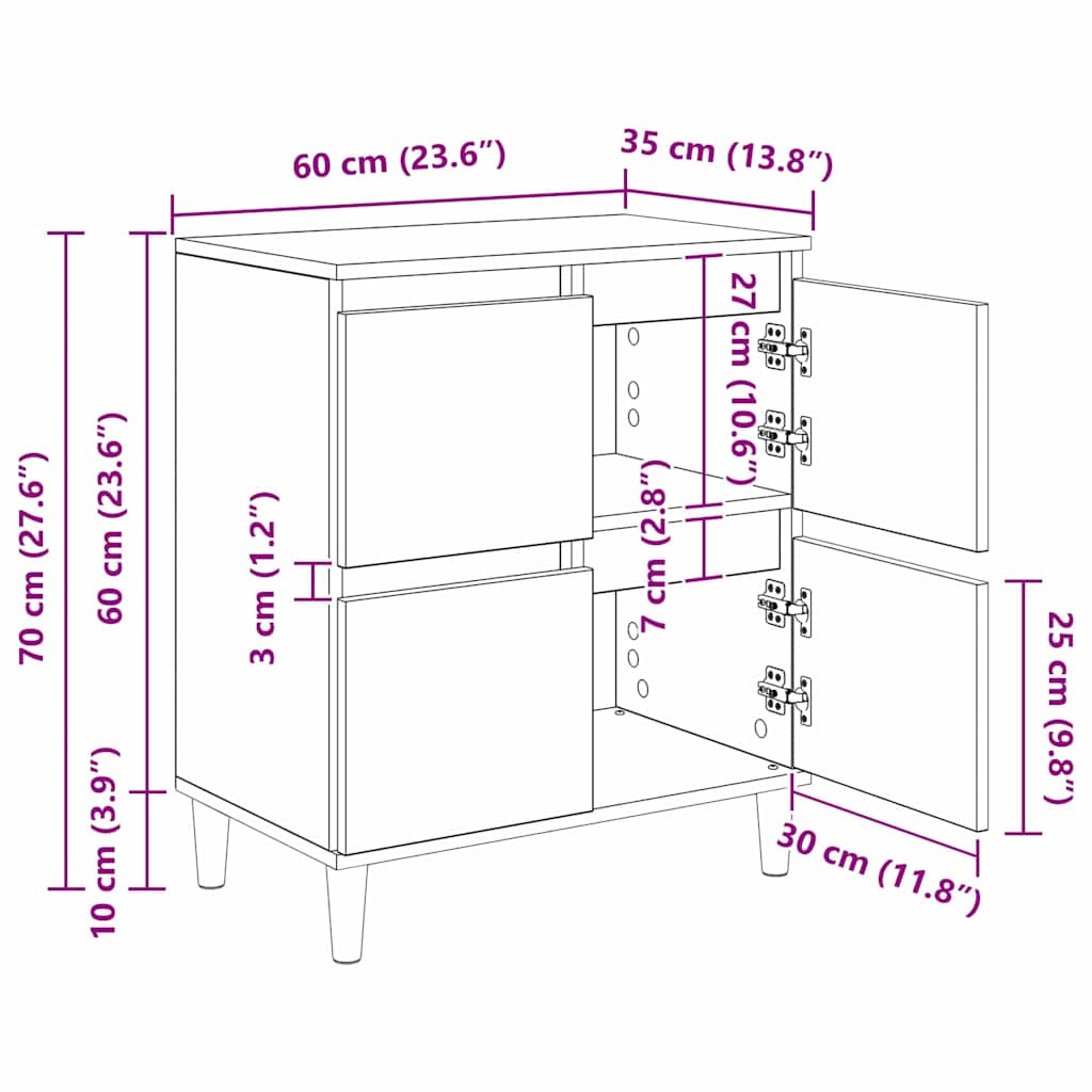 Sideboards 3 pcs Schwarz Eichen-Optik 60 x 35 x 70 cm