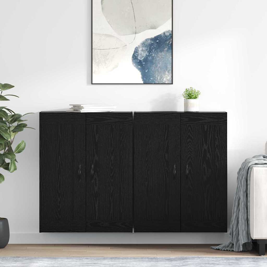 Wandmontierter Schrank 2 pcs Schwarz Eichen-Optik Holzwerkstoff