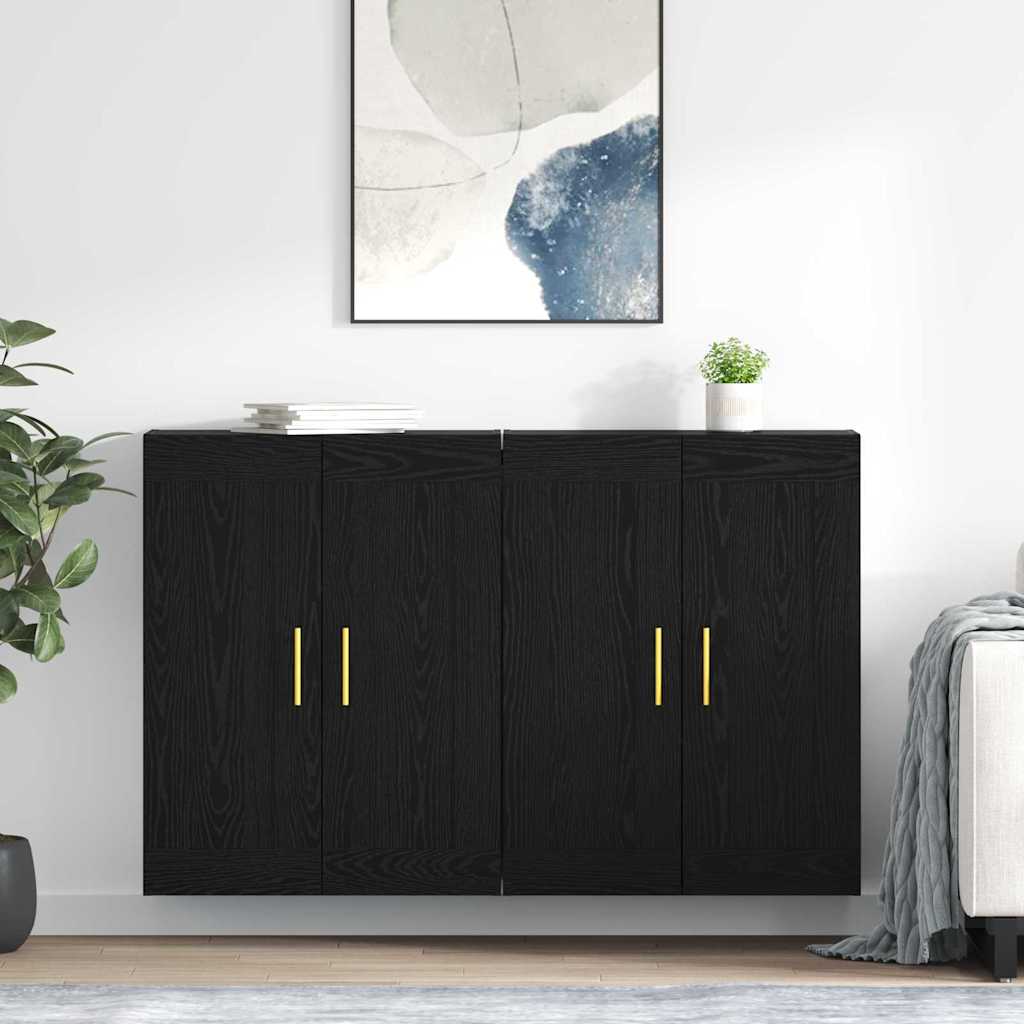 Wandmontierter Schrank 2 pcs Schwarz Eichen-Optik Holzwerkstoff