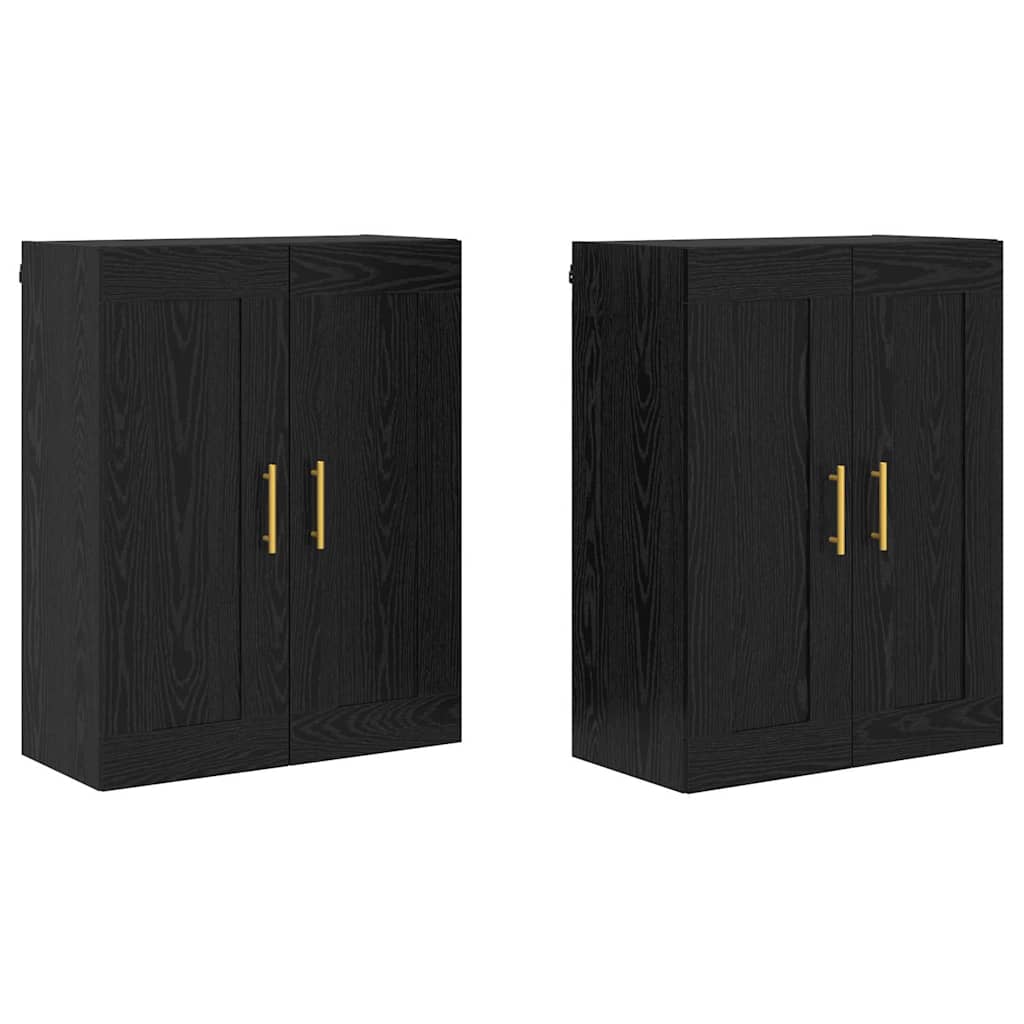 Wandmontierter Schrank 2 pcs Schwarz Eichen-Optik Holzwerkstoff